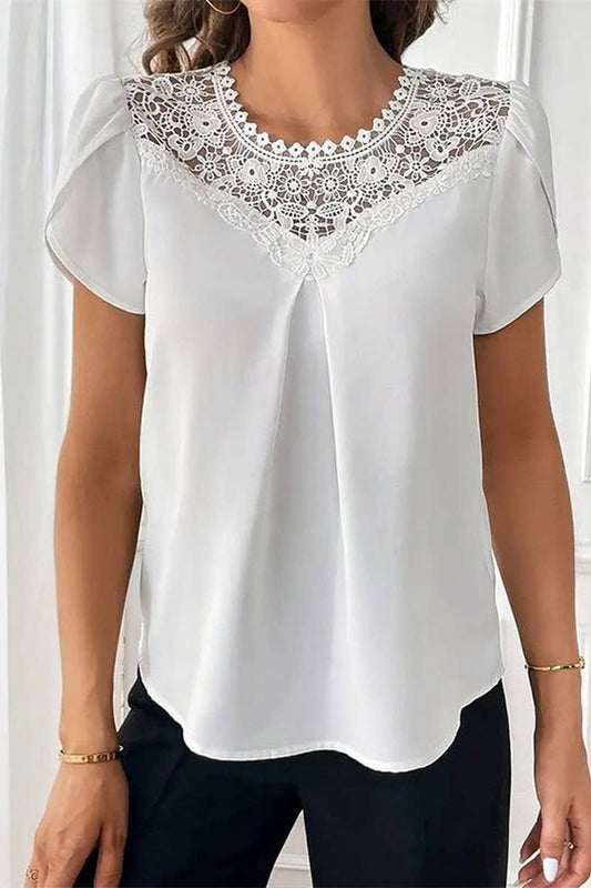 CWTTS1401_SUMMER SOLID COLOR LACE SHORT SLEEVE SHIRT