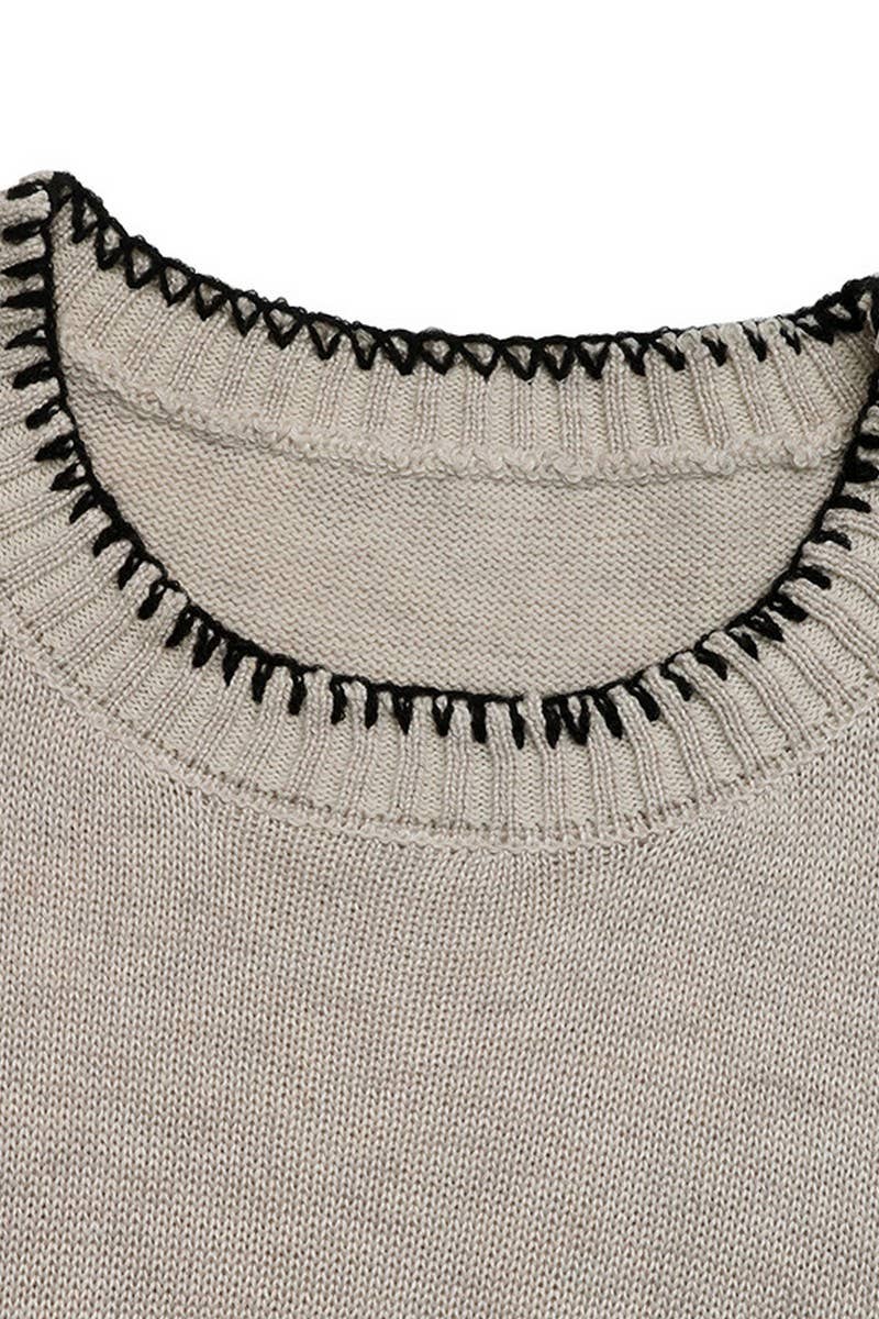 CWTBLS2290_CREW NECK STITCH DETAIL SLEEVELESS KNIT VEST