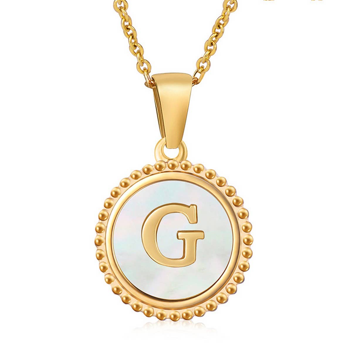 CWAJE1940_Simple Round White Shell Letter Necklace