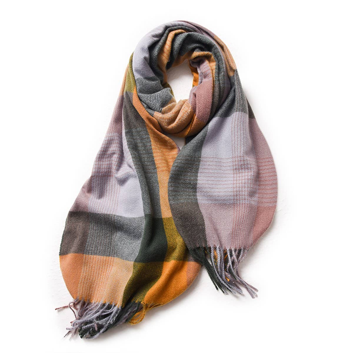 WOMEN WINTER TARTAN WITH FRINGE PLAID SCARVES