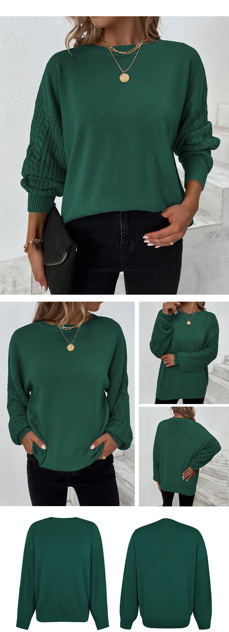 CWTTL1069 Casual Cable Crew Neck Pullover  Sweater