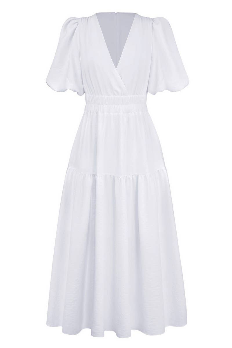 CWDMD6143_SUMMER HIGH-END DEEP V PUFF SLEEVE HOLIDAY DRESS