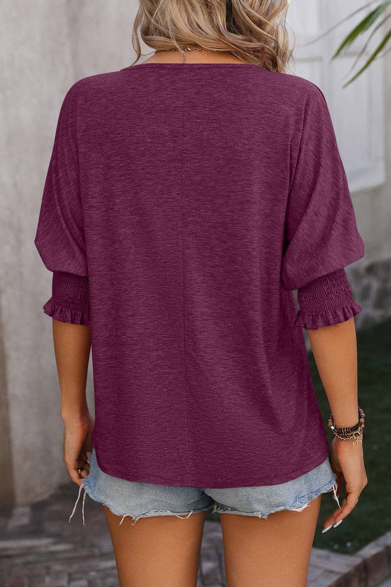 CWTBLS0394_V Neck Short Sleeve Blouse