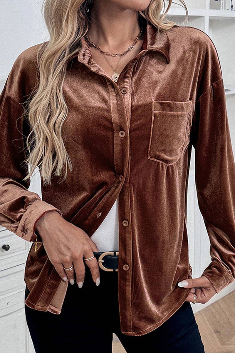 CWTSTL1645_LONG SLEEVE LAPEL SHIRT CARDIGAN TOP