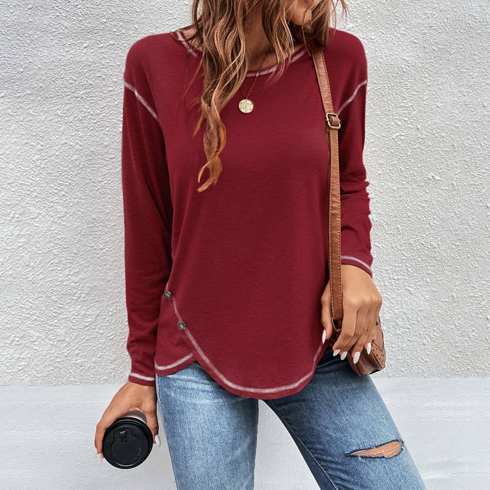 Decorative buttons irregular hem T-shirt