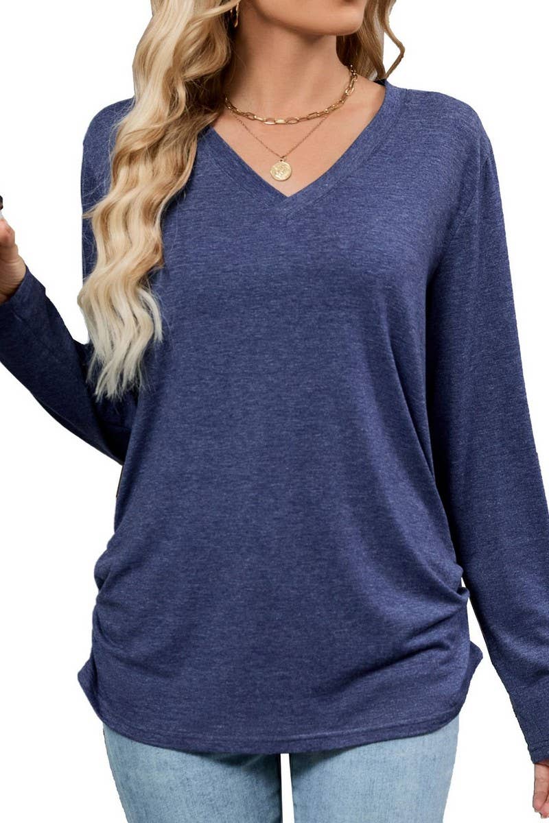 CWTBLL4019_SOLID V-NECK LOOSE FIT LONG SLEEVE T-SHIRT