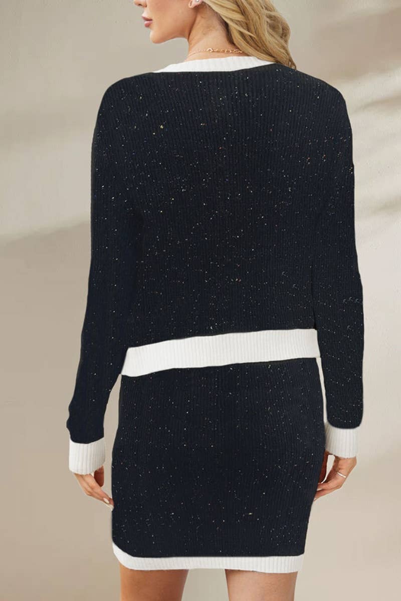 CWSS0857_KNITTED CARDIGAN LONG SLEEVE TOP SHORT SKIRT SUIT