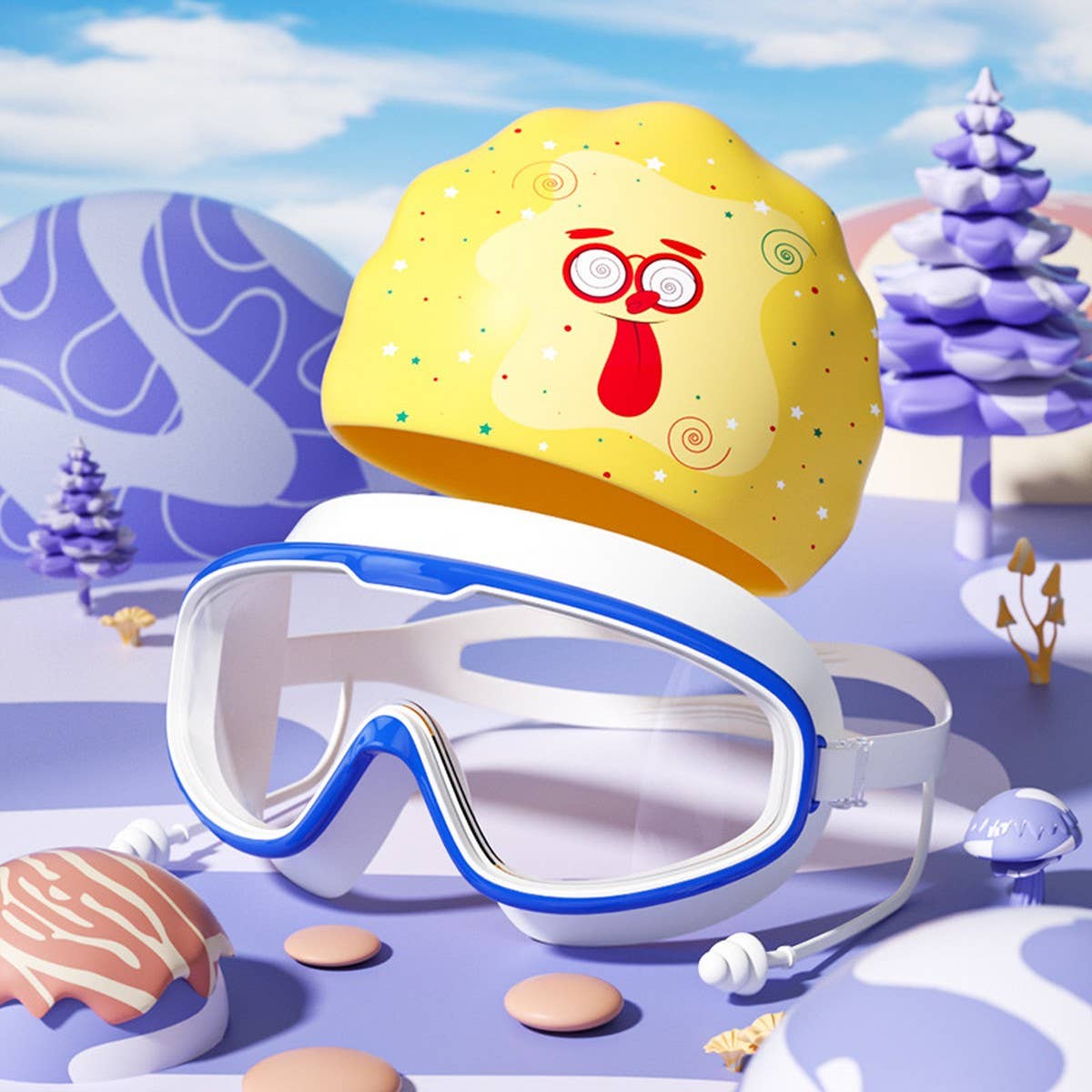 Kids Swim Goggles & Cap Set ? HD Large Frame