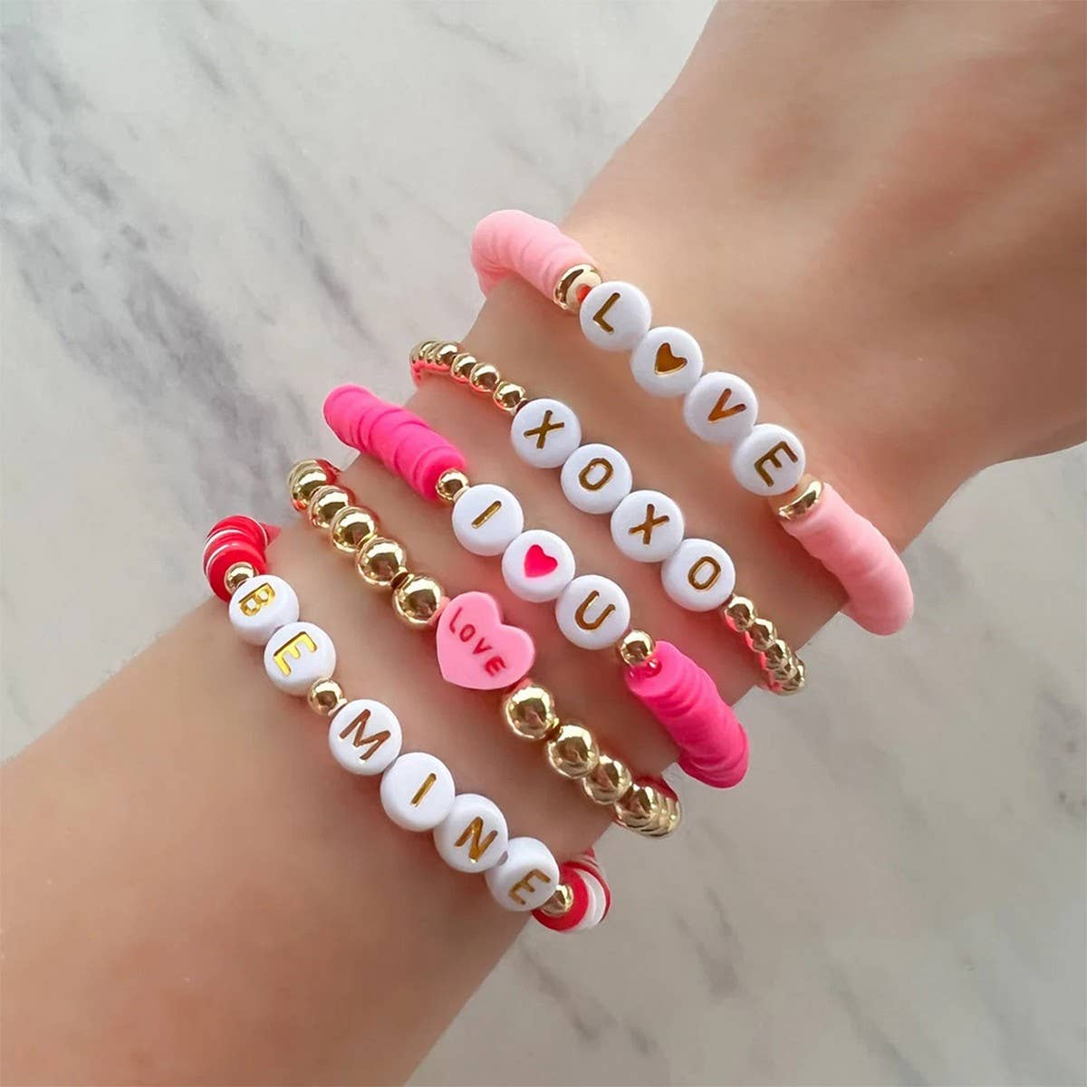 VALENTINE'S DAY POLYMER CLAY STACKING BRACELET_CWAB4628