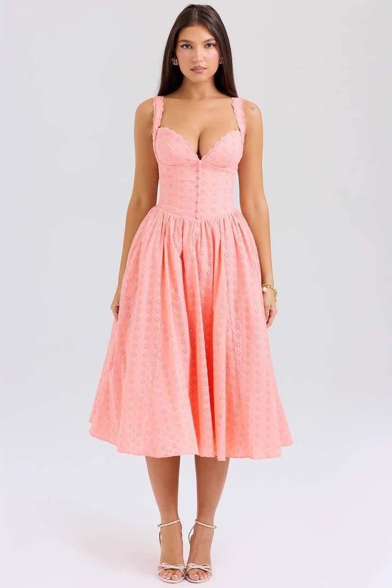 CWDMD5610_SOLID EMBROIDERED MESH SEXY SLIM SLIP DRESS
