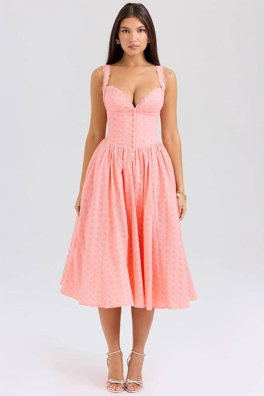 CWDMD5610_SOLID EMBROIDERED MESH SEXY SLIM SLIP DRESS