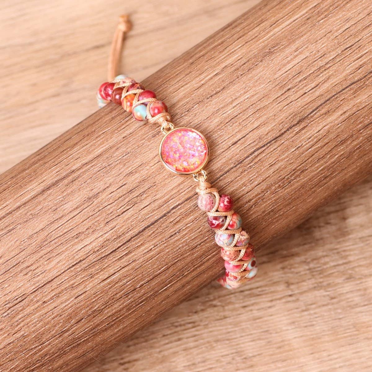 RED IMPERIAL TURQUOISE BEAD BRAIDED BRACELET_CWAJE3954