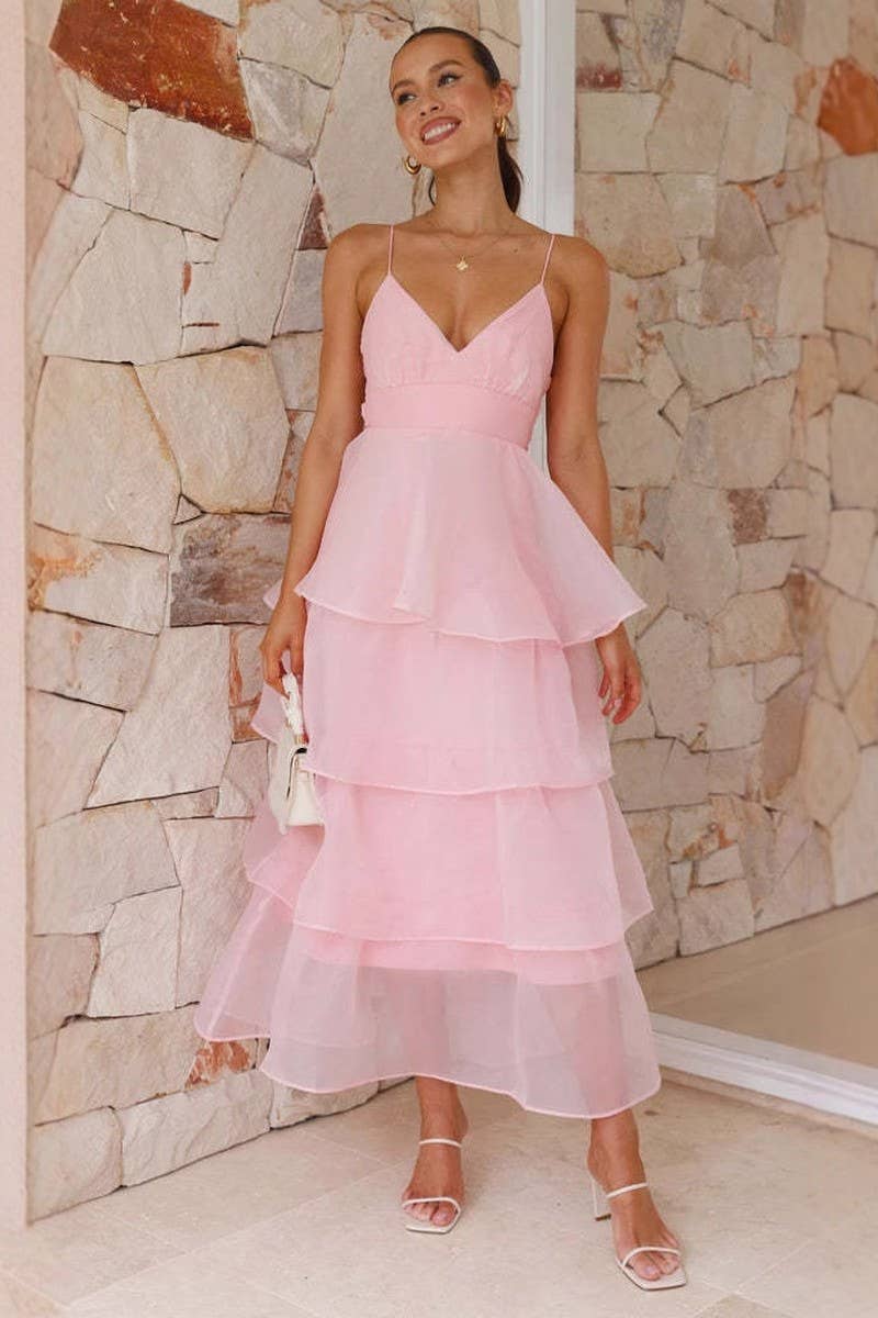 CWDHL1070_BACKLESS SUSPENDER PLEATED DRESS SLIM FIT DRESS