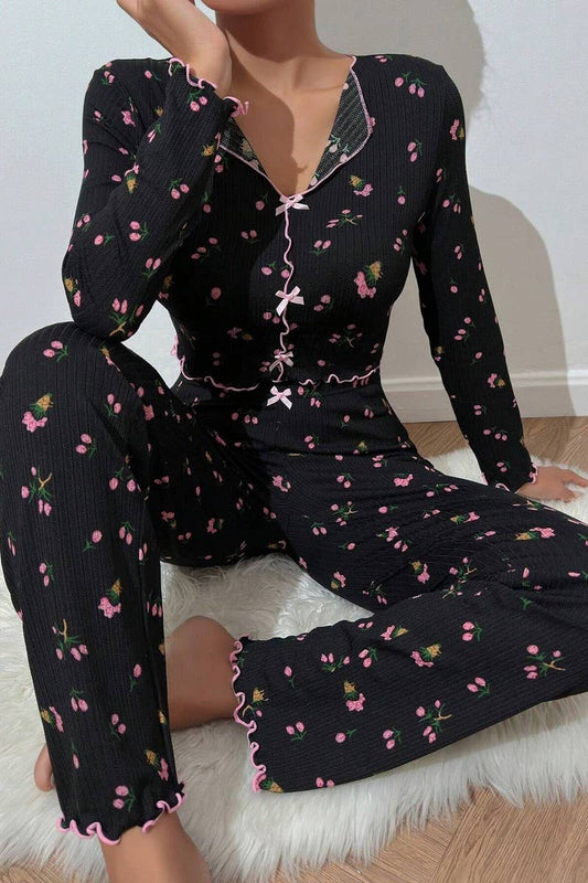 CWSPJ00472_FLORAL PRINT LONG SLEEVE PANTS PAJAMA SET