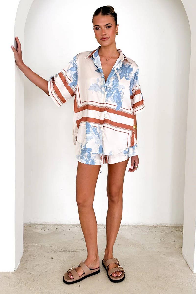 CWSS1206_SUMMER FASHION CASUAL PRINTED SHIRT SHORTS SET
