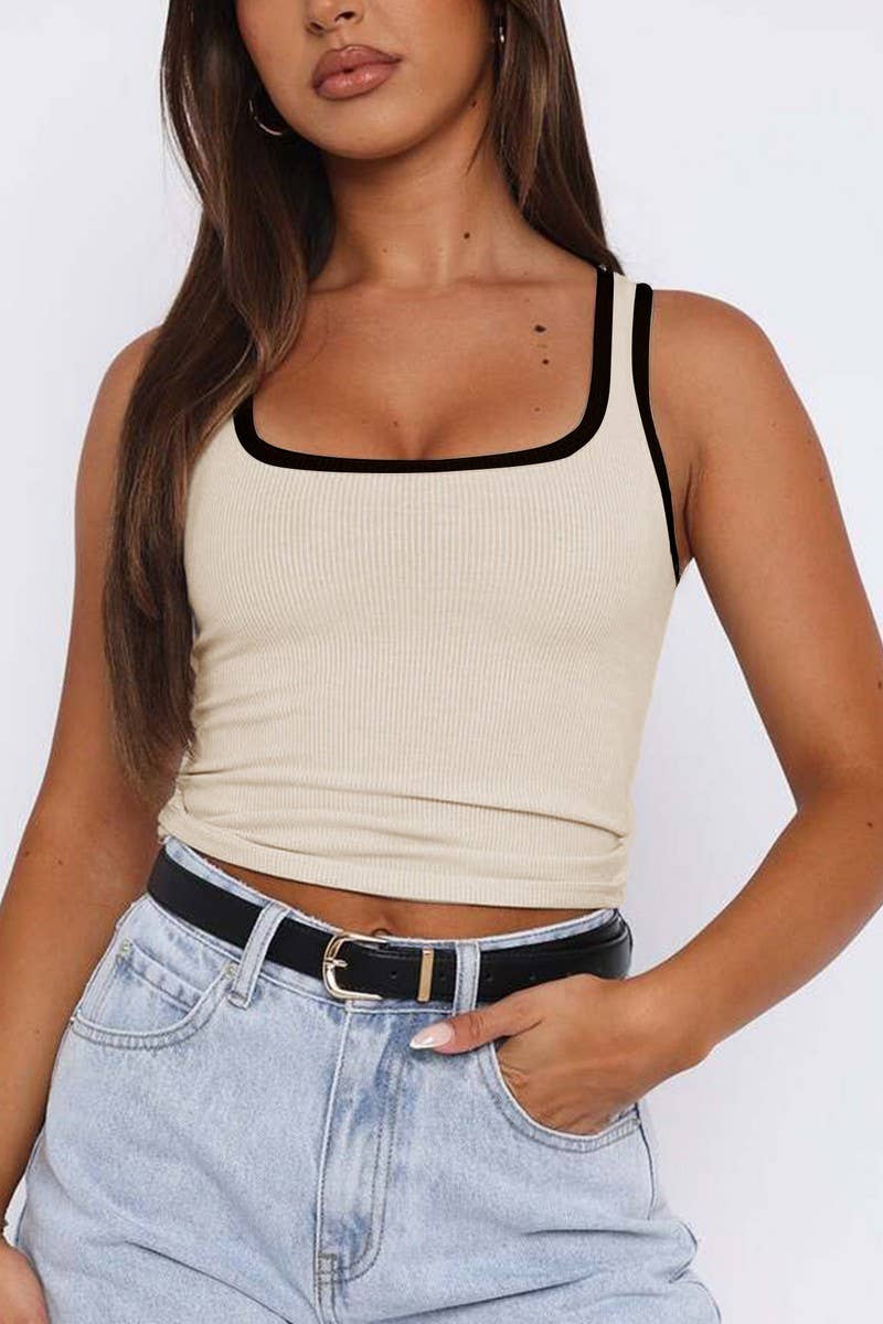 CWTTSL0384_SPORTY FIT KNIT RIBBED CONTRAST COLOR TANK TOP