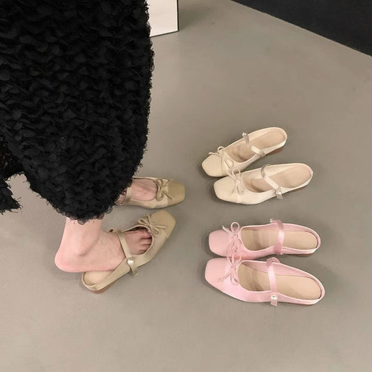Pink Low Heel Closed Toe Mary Jane Slides_CWSHF0104