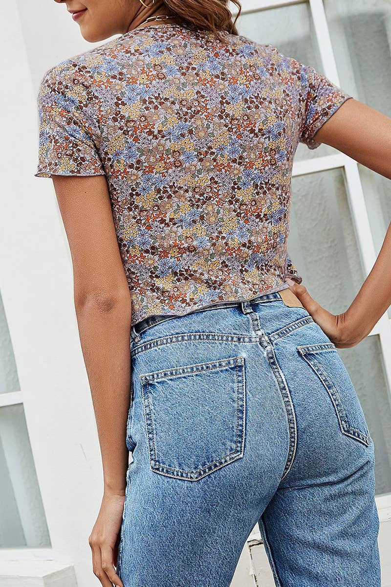 CWTTS1422_SUMMER V-NECK CASUAL SLIM FIT PLEATED T-SHIRT