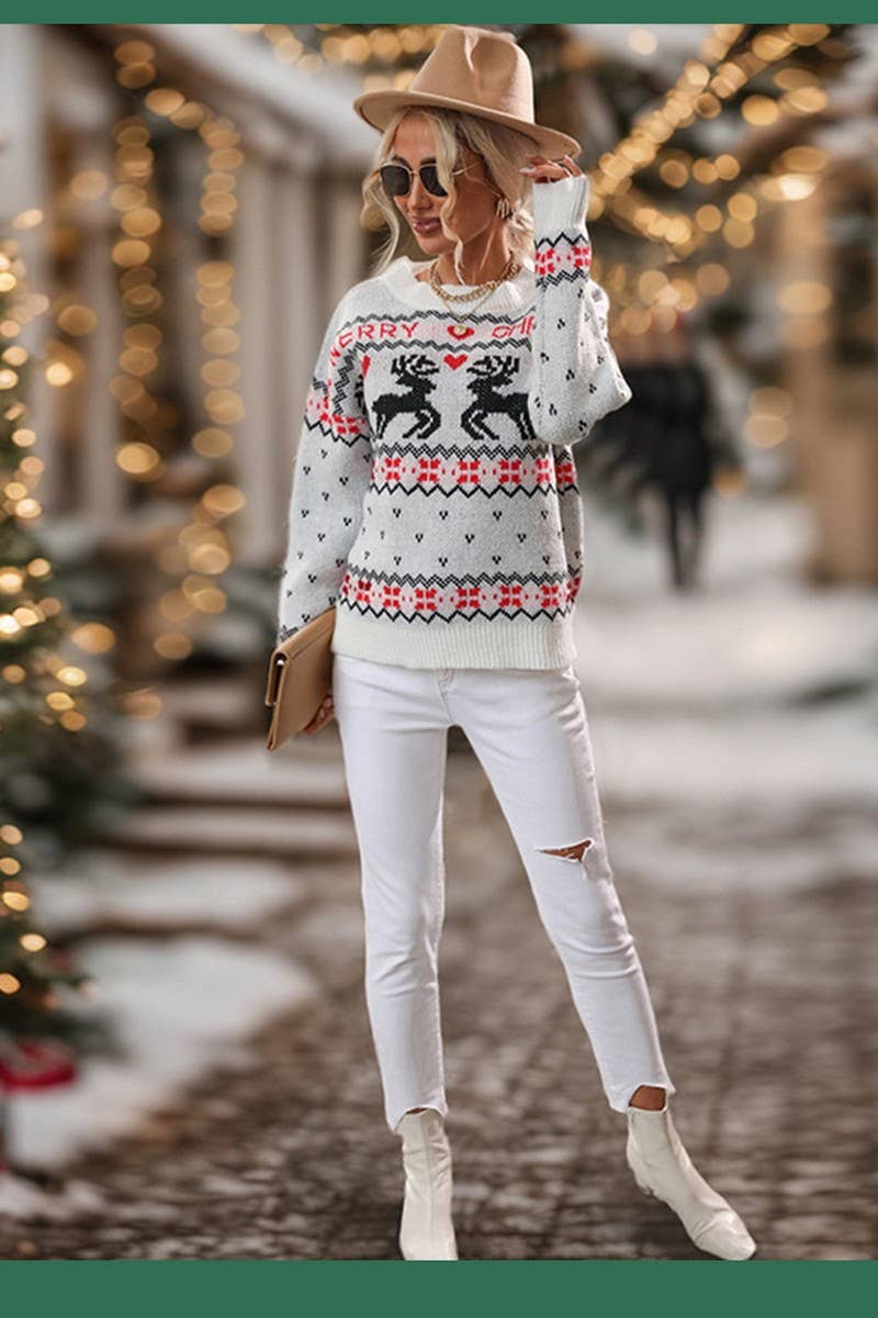 CWOSWL5058_KNITTED LONG-SLEEVED CREW NECK CHRISTMAS SWEATER