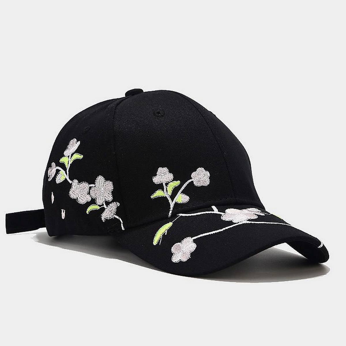 Embroidered Peach Blossom Cotton Baseball Cap CWAH1639
