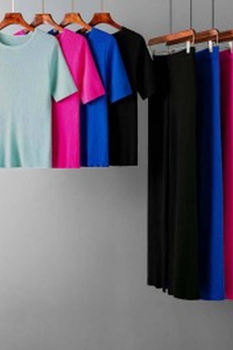 CWSTB00422_COLORBLOCK KNIT TOP & HIGH WAIST WIDE LEG SET