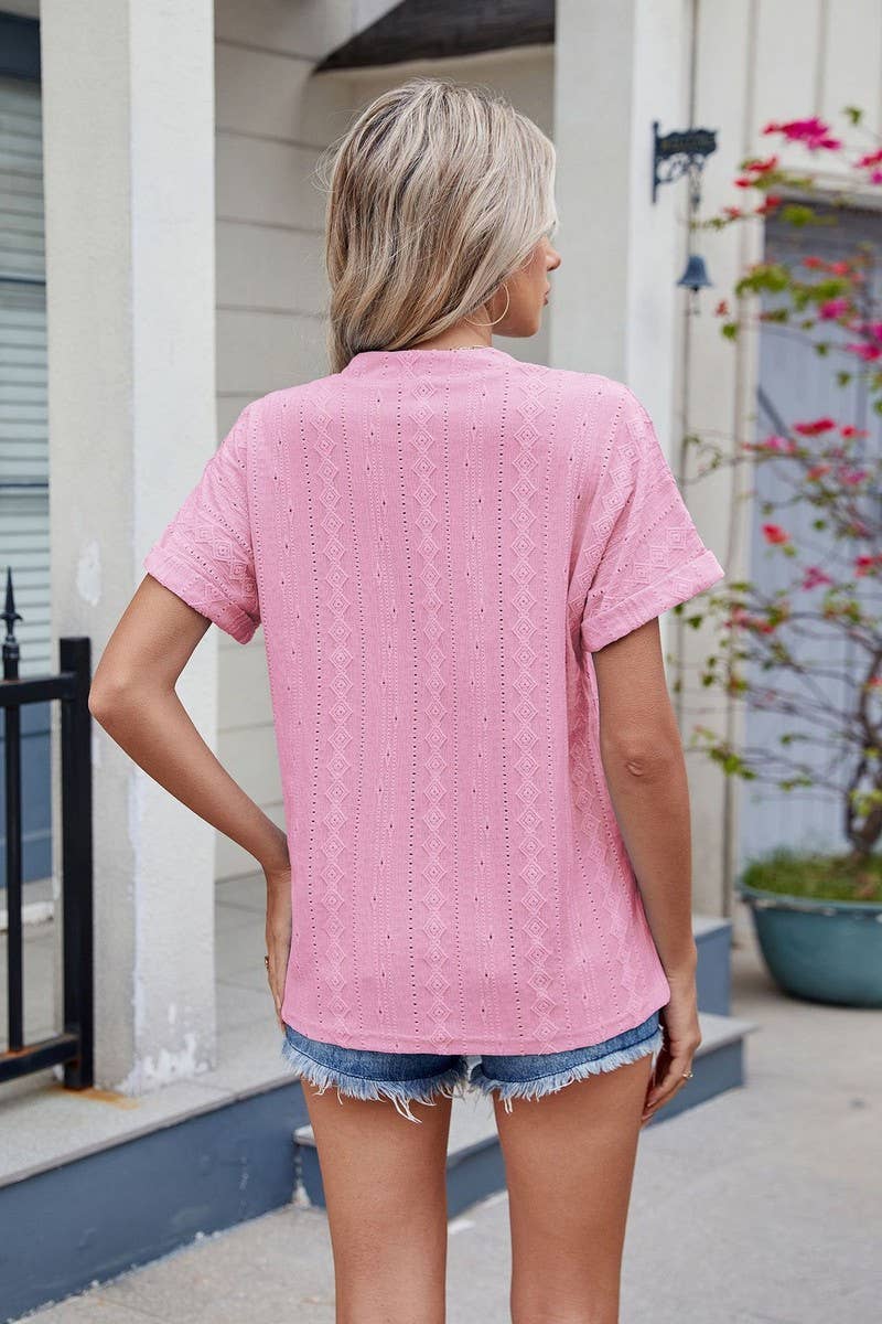 CWTBLS1723_SOLID COLOR V-NECK LOOSE CASUAL T-SHIRT TOP