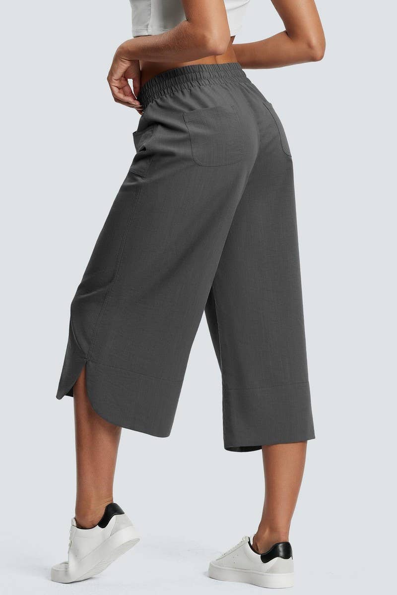 CWBLP2158_SOLID ELASTIC WAIST WIDE LEG CULOTTE PANTS