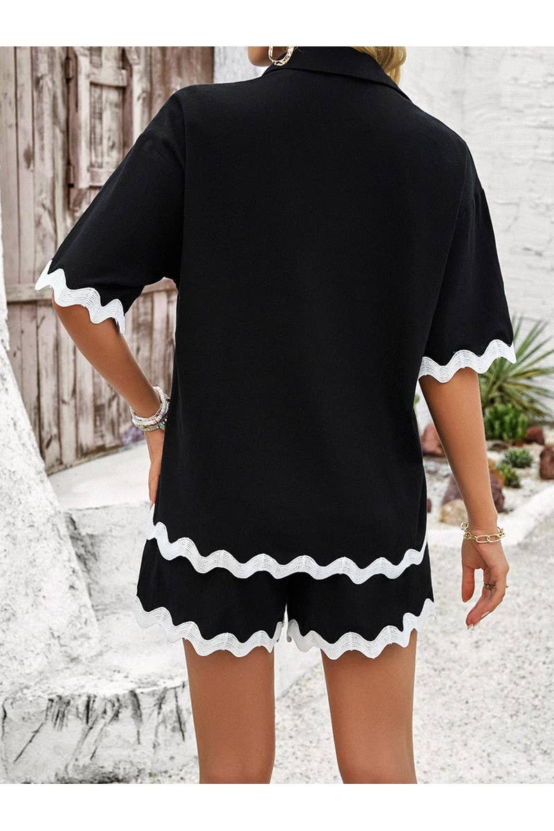 CWSTB0684_Casual Lace Shirt Shorts Set