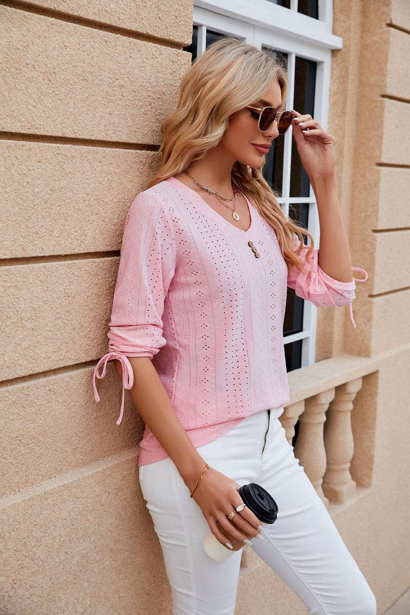 CWTTS0814_3/4 Sleeve V-Neck Knit Top