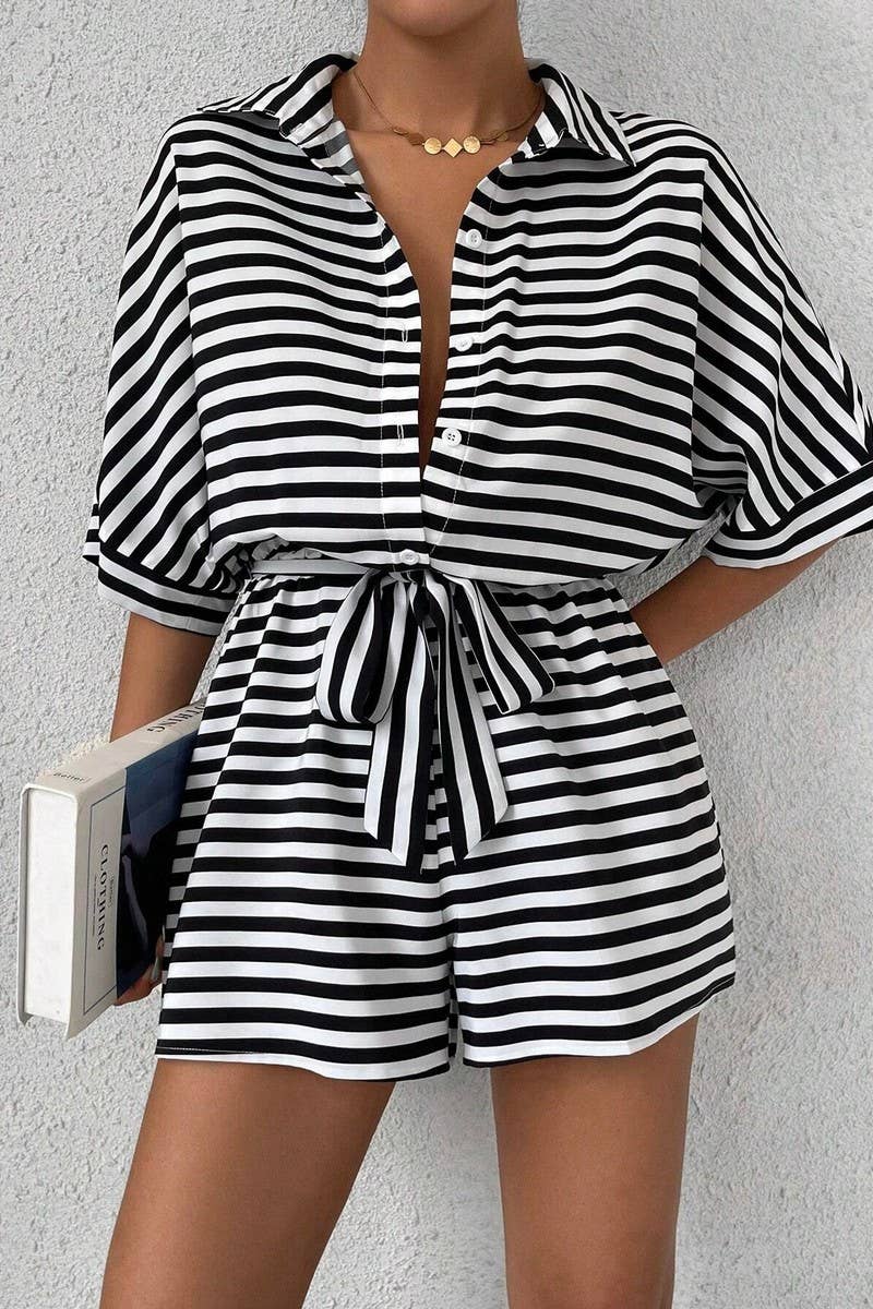 CWSBSS0053_SPRING AND SUMMER LAPEL MID SLEEVE BODYSUIT SET