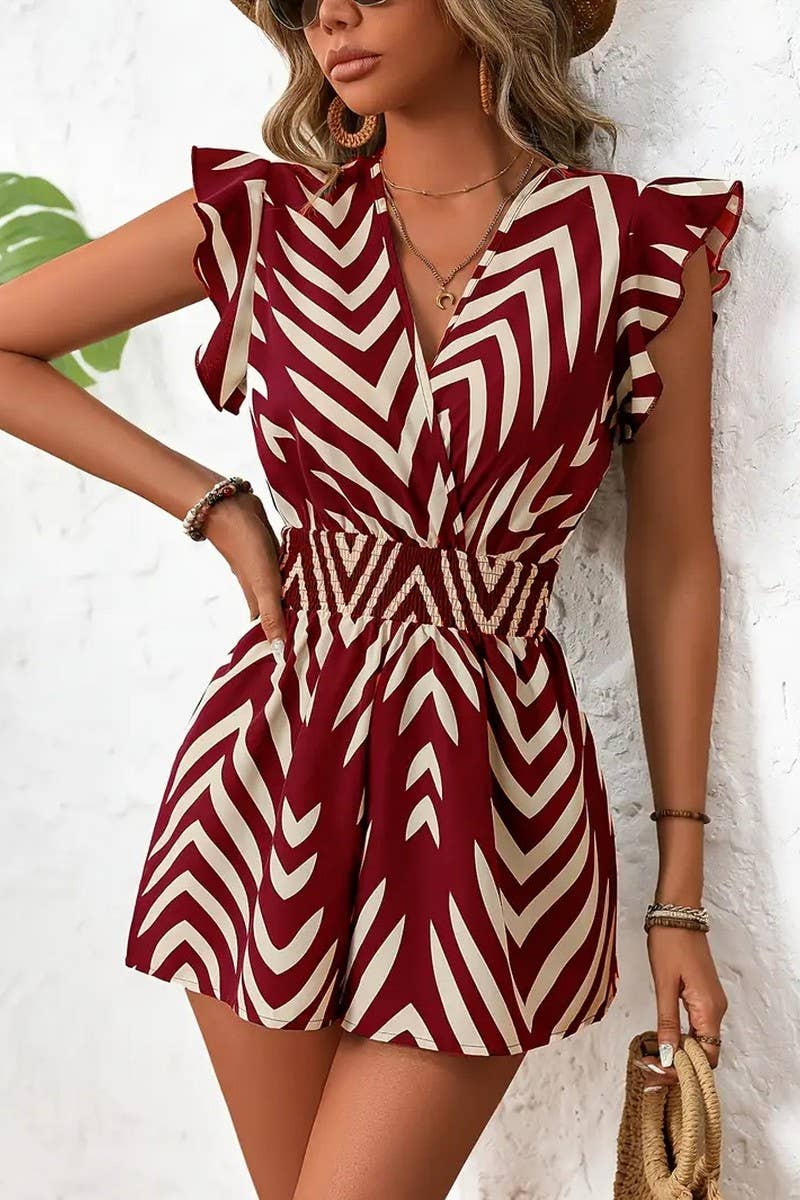 CWDSD8112_SUMMER ELEGANT FLORAL PRINT V-NECK JUMPSUIT