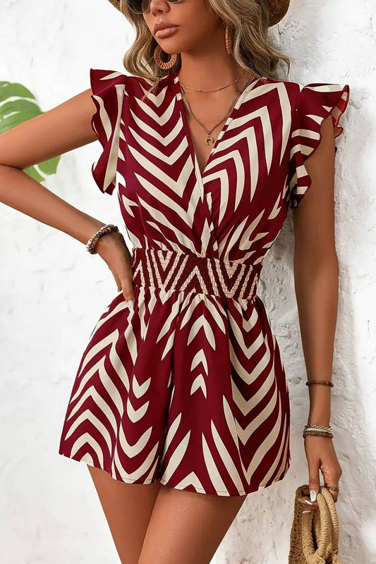 CWDSD8112_SUMMER ELEGANT FLORAL PRINT V-NECK JUMPSUIT