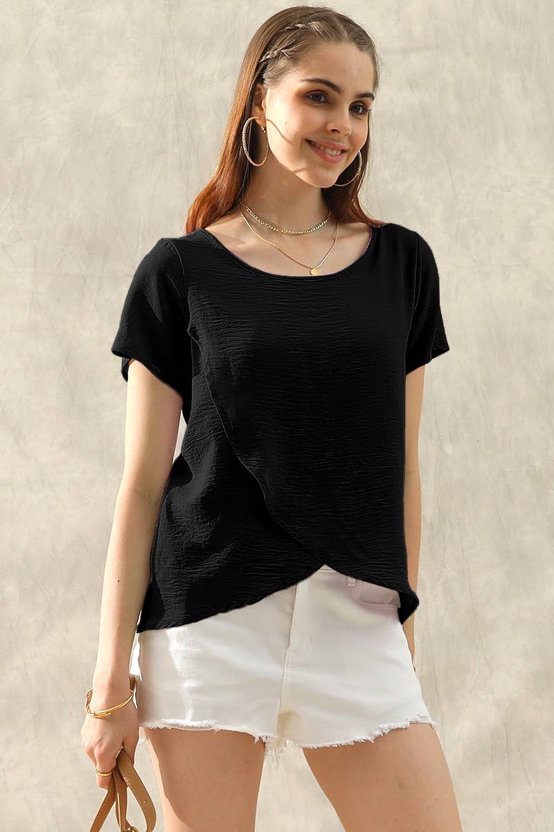 CWTBLS036-S_ROUND NECK SHORT SLEEVE TUNIC BLOUSE TOP