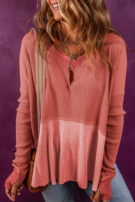 CWTBLL1356_AUTUMN LONG SLEEVE V-NECK HOODIE TOP