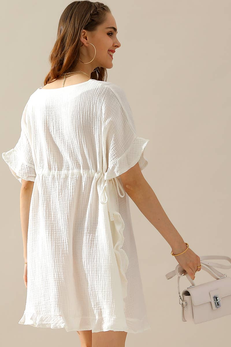 CWDSD10387_DRAWSTRING WAIST WITH RUFFLE HEM MIDI DRESS