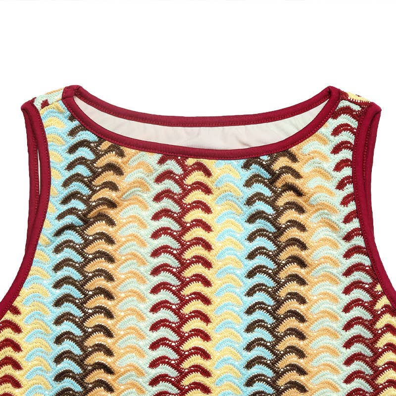 Colorful striped crocheted sleeveless slim dress