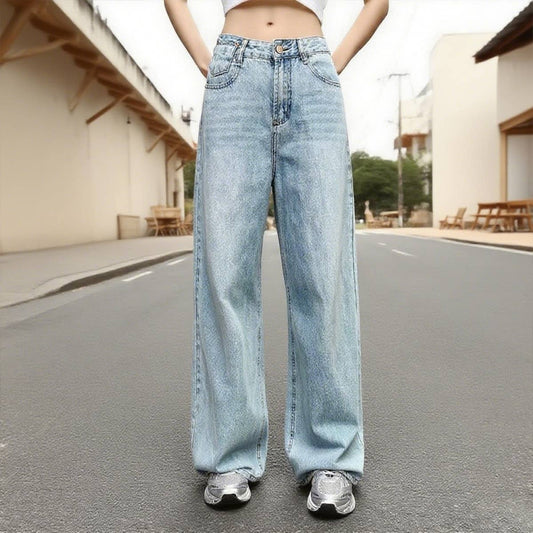 American street blue loose wide-leg jeans
