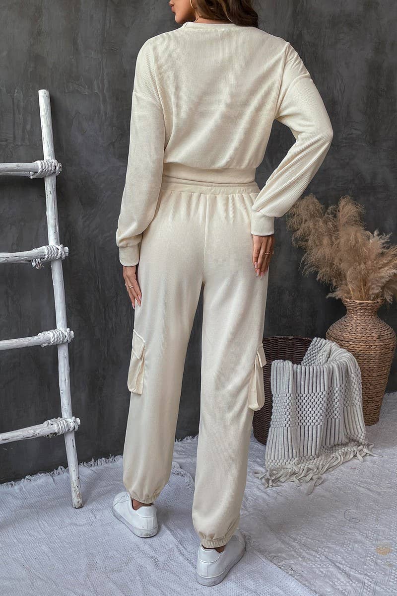 CWSTB1069_SOLID COLOR TEXTURE CASUAL SWEATSHIRT SUIT