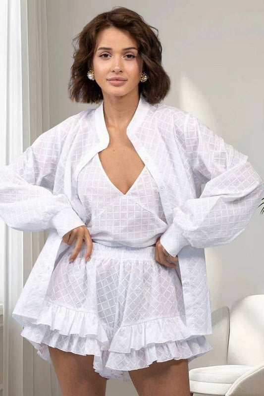 CWSPJ0390_LOOSE COTTON PAJAMAS THREE PIECE SET