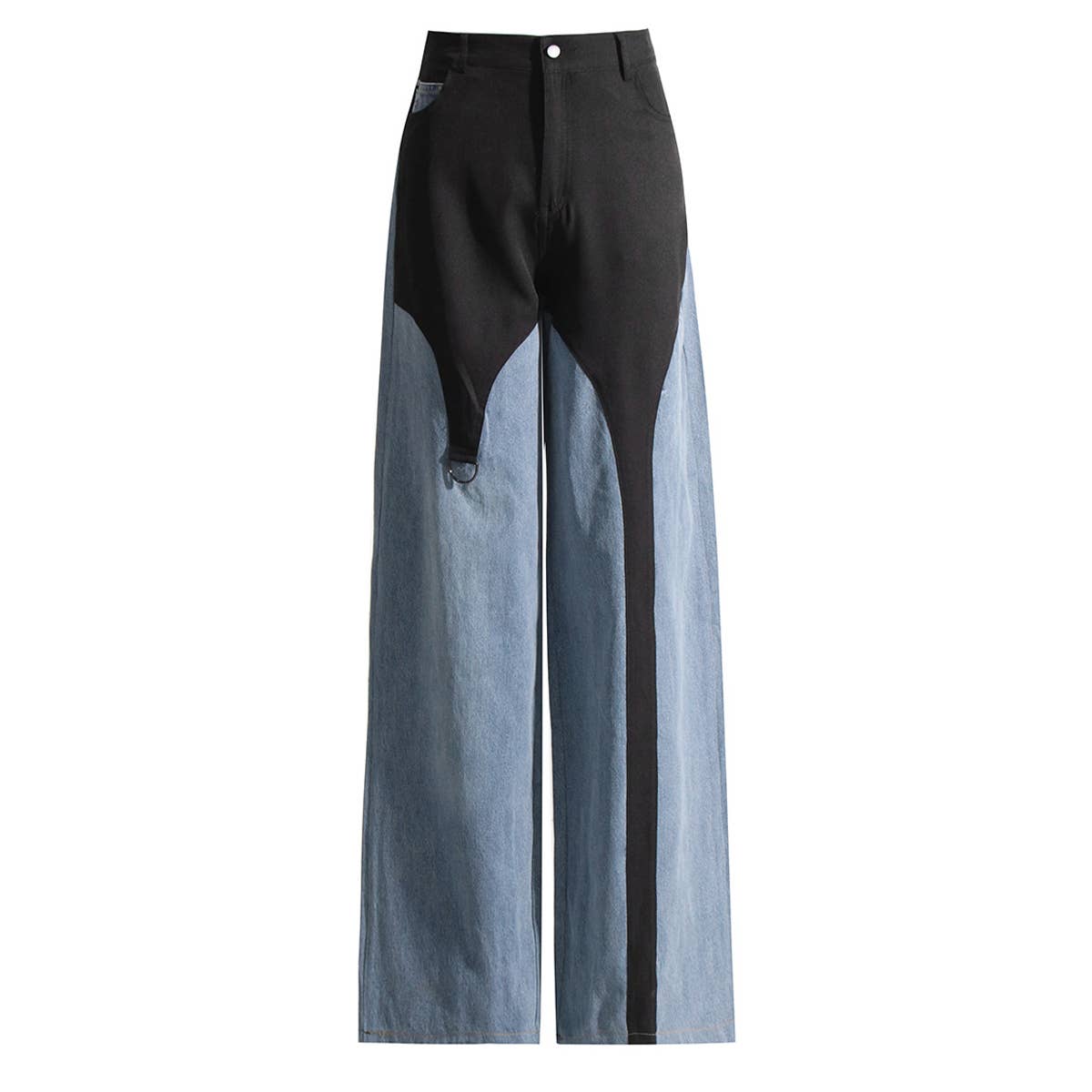 HIGH WAISTED COLOR BLOCKING STRAIGHT CASUAL JEANS_CWJP0200