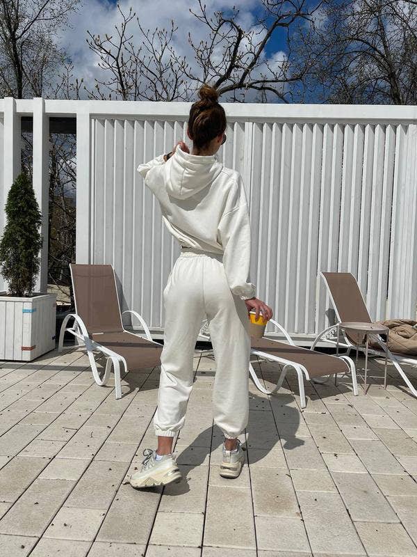 Drawstring short jacket and long pants set