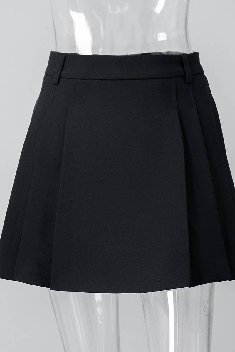 CWBSS0443_SIMPLE SOLID COLOR PLEATED MINI SKIRT