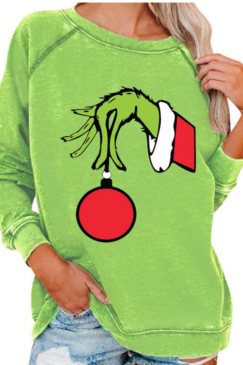 CWTBLL01326_CHRISTMAS CARTOON HORN SLEEVE SWEATSHIRT