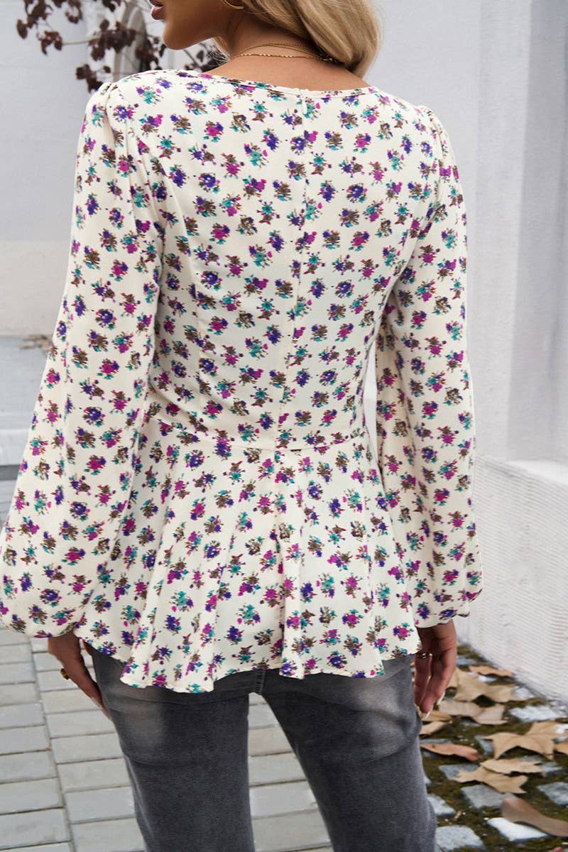 CWTBLL1450_PUFF SLEEVE FOREST FLORAL LONG SLEEVE TOP