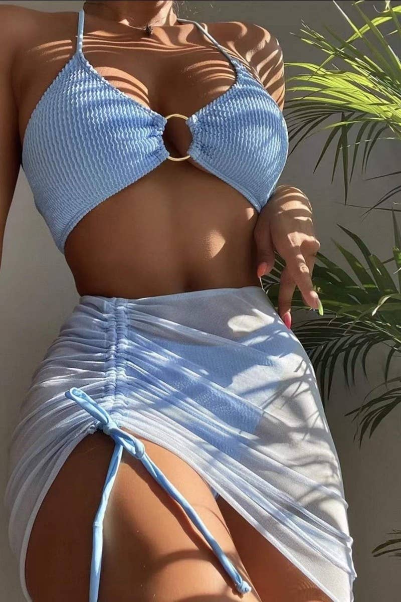 CWMW0884_SHORT SKIRT HALTER NECK SWIMSUIT THREE-PIECE SET