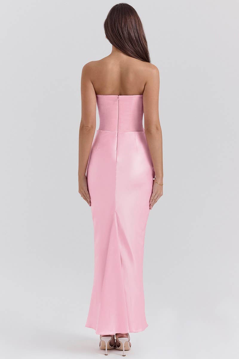 CWDMD5492_STRAPLESS BONED FITTED SOLID COLOR MERMAID DRESS