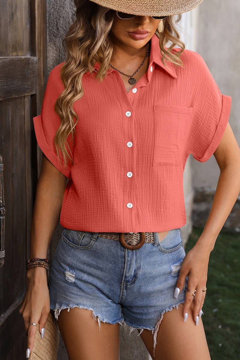 CWTSTS0324_Open Front Short Sleeved Shirt Top