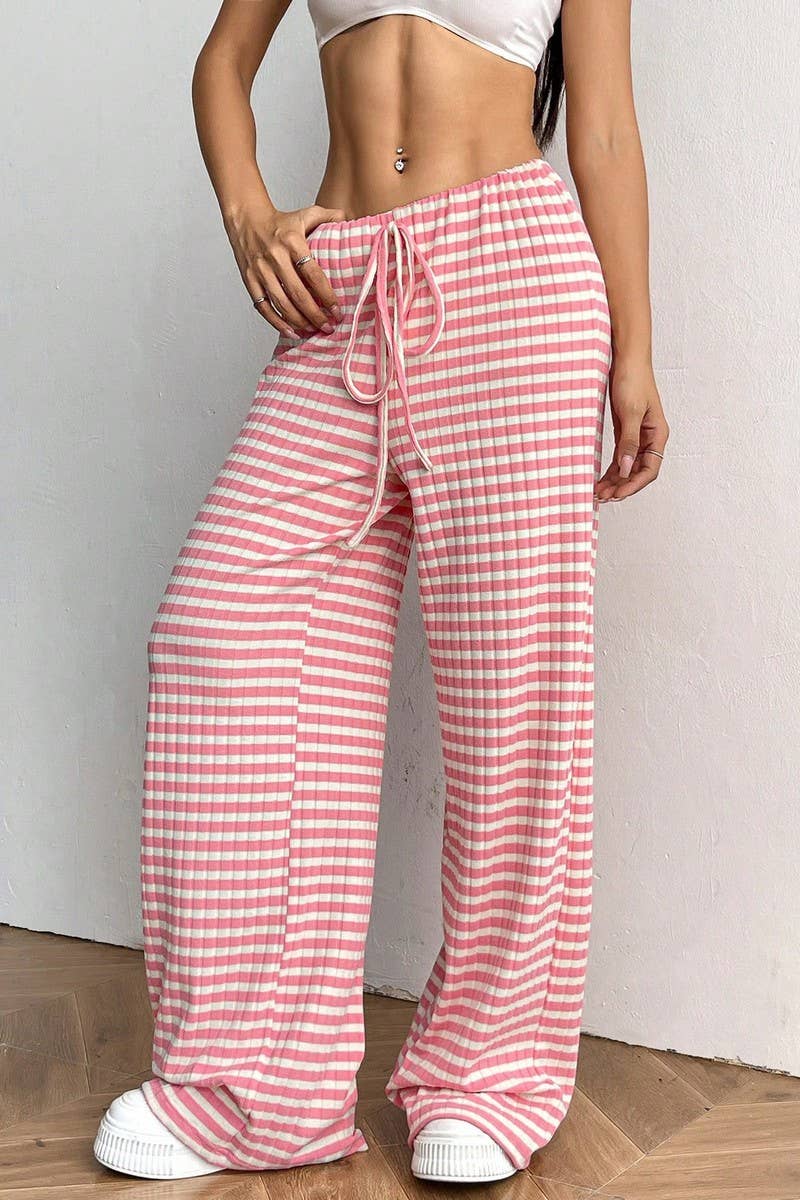 CWBLP1370_STRIPED ELASTIC DRAWSTRING STRAIGHT LEG PANTS