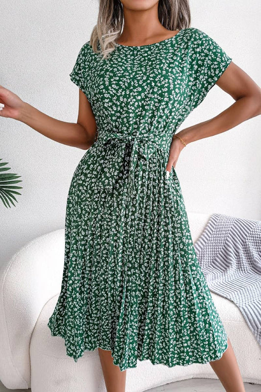 CWDMD2624_SUMMER FLORAL PLEATED DRESS WITH LARGE SWING