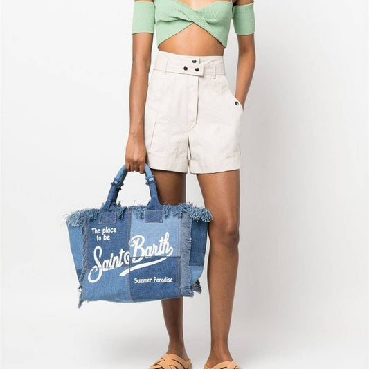 FASHION PRINT DENIM TOTE BAG WITH TASSEL_CWAB1946
